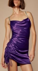 Zara satin Ruched Rhinestone Chain Strap dress